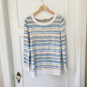 T by Talbots Women's Coastal Beach Multi Stripe Pullover Tunic Sweater Size Lp